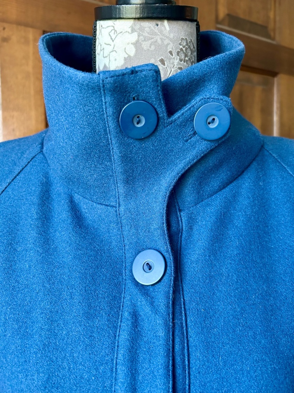 Nine West Blue Wool Blend Coat with Belt and Ruffle Hem - Picture 6 of 9
